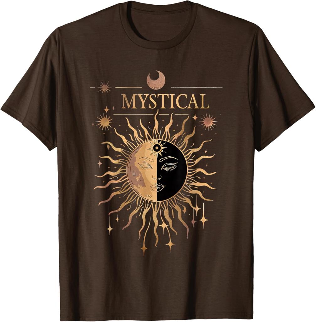 Mystical Sun Moon Face Graphic Tee Casual Cotton Breathable Short Sleeve T-Shirt Unisex