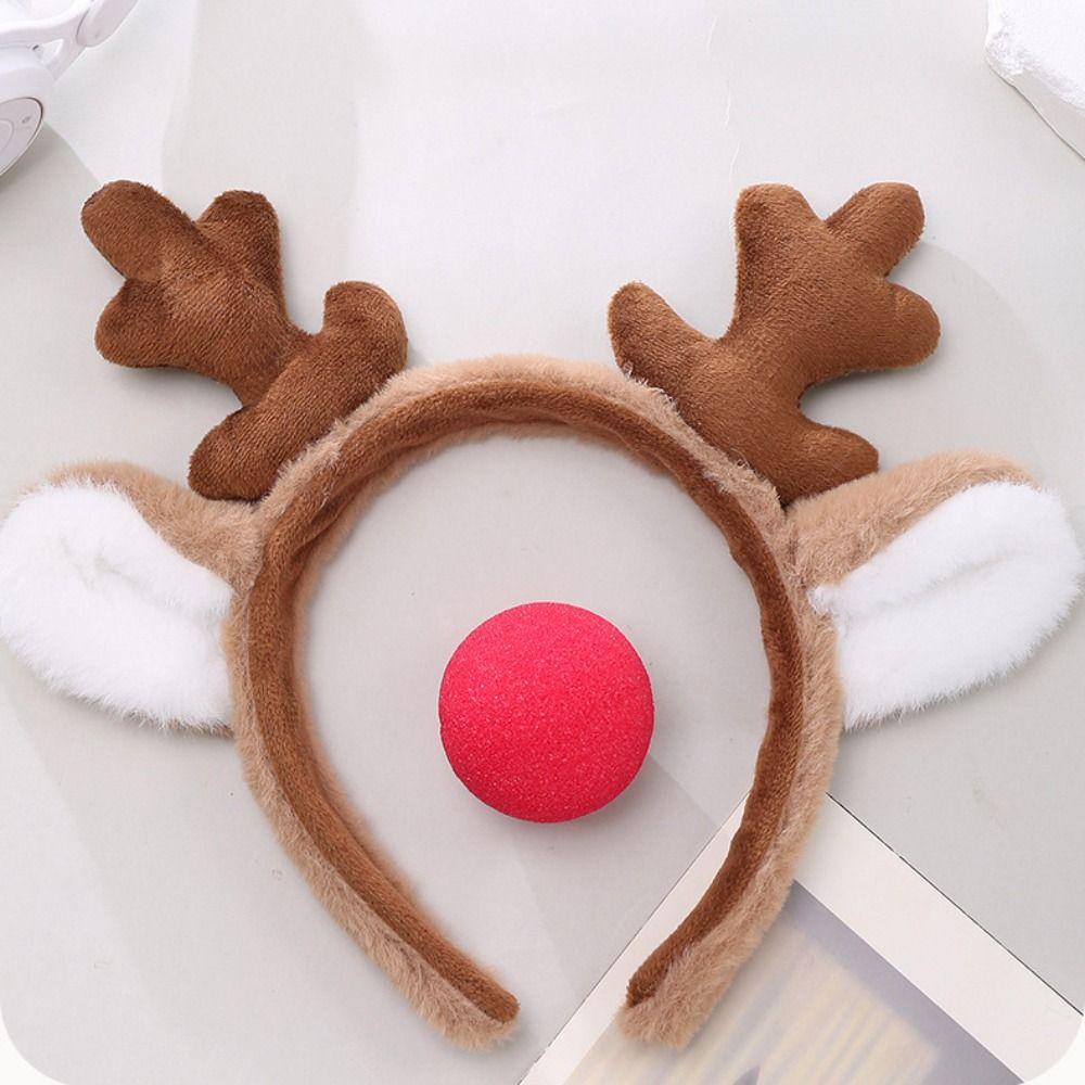 Plush Christmas Reindeer Antlers Hairband with Ears Headband Cute Hair Hoop  Gift