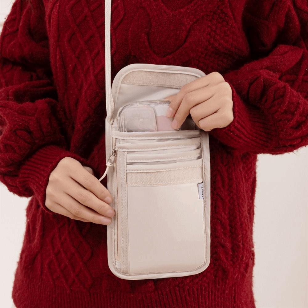 Waterproof Passport Pouch Adjustable Strap Multi-Pockets Travel Document Pack RFID Blocking Anti-Theft Credit Cards Holder