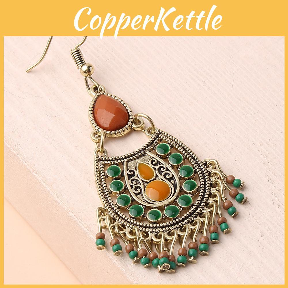 Retro Ethnic Long Dangle Earrings In Gold Finish With Dot Waterdrop For Female Accessories