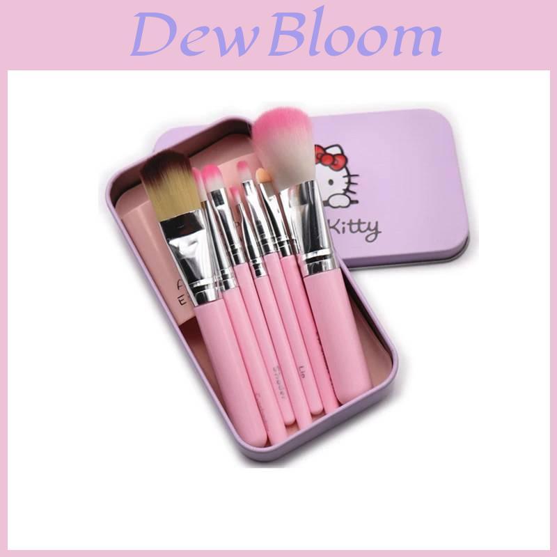 Hello Kitty Makeup Brush Set With Artificial Fiber Bristles Portable Pink Iron Box For Daily Beauty