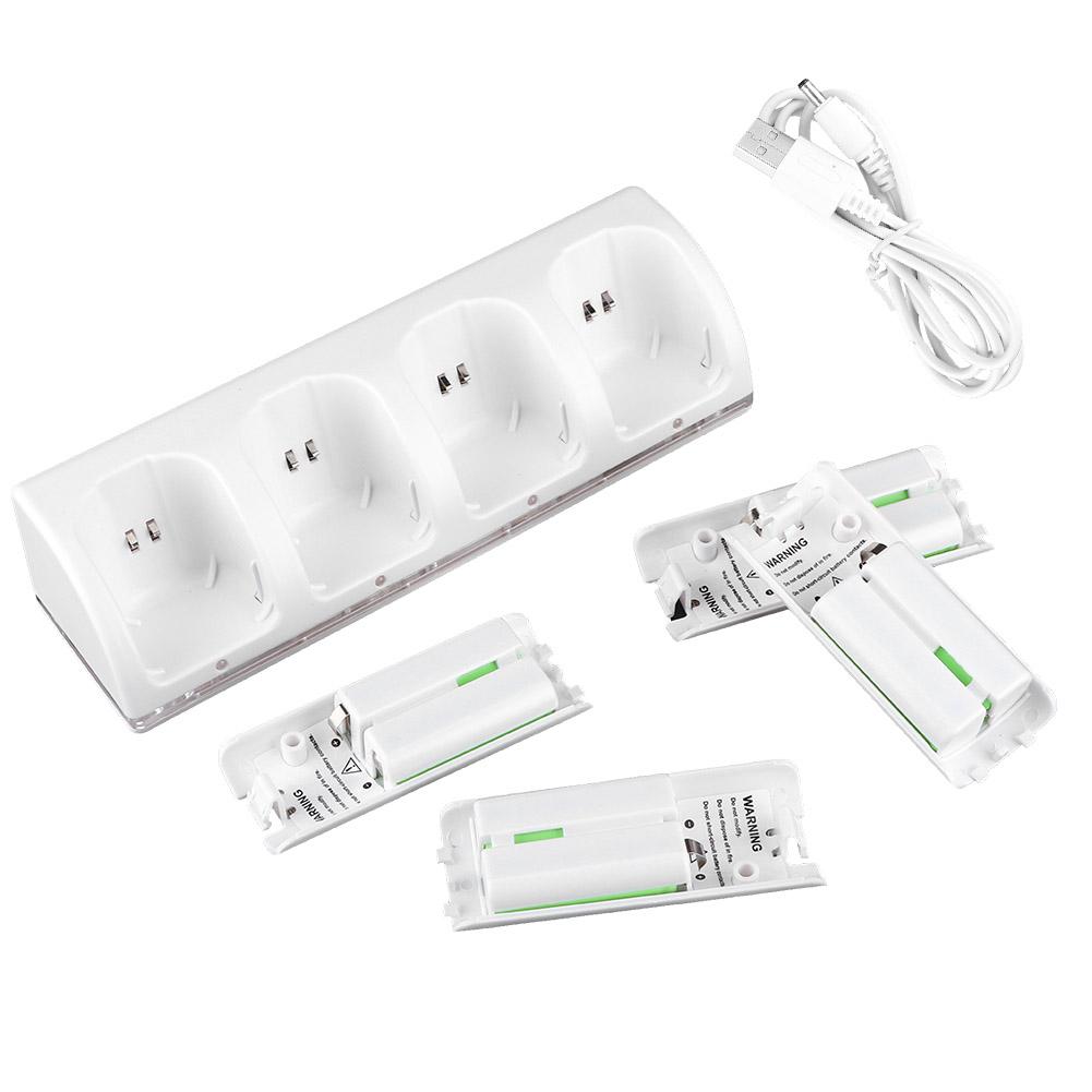 Bílá nabíjecí stanice 4 v 1 s 4 ks 2800mAh baterií pro Wii / Wii U ovladače2800mAh