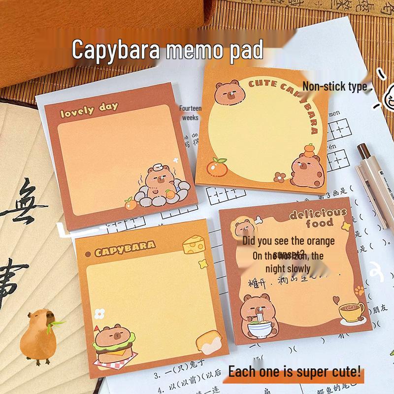 Capybara Cartoon Non-Adhesive Tearable Sticky Notes Pad for Students and Office Memos 50 Sheets/Pad