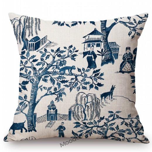

Традиционный французский мотив Toile De Jouy, темно-синий слон, цветочный дизайн, декоративная наволочка, чехол для диванной подушки 450mm*450mm