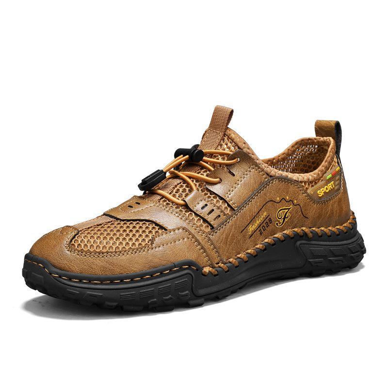 Men s 2026 Summer Breathable Mesh Outdoor Casual Shoes - Non-slip, Handmade, Stitched Design 47 хаки