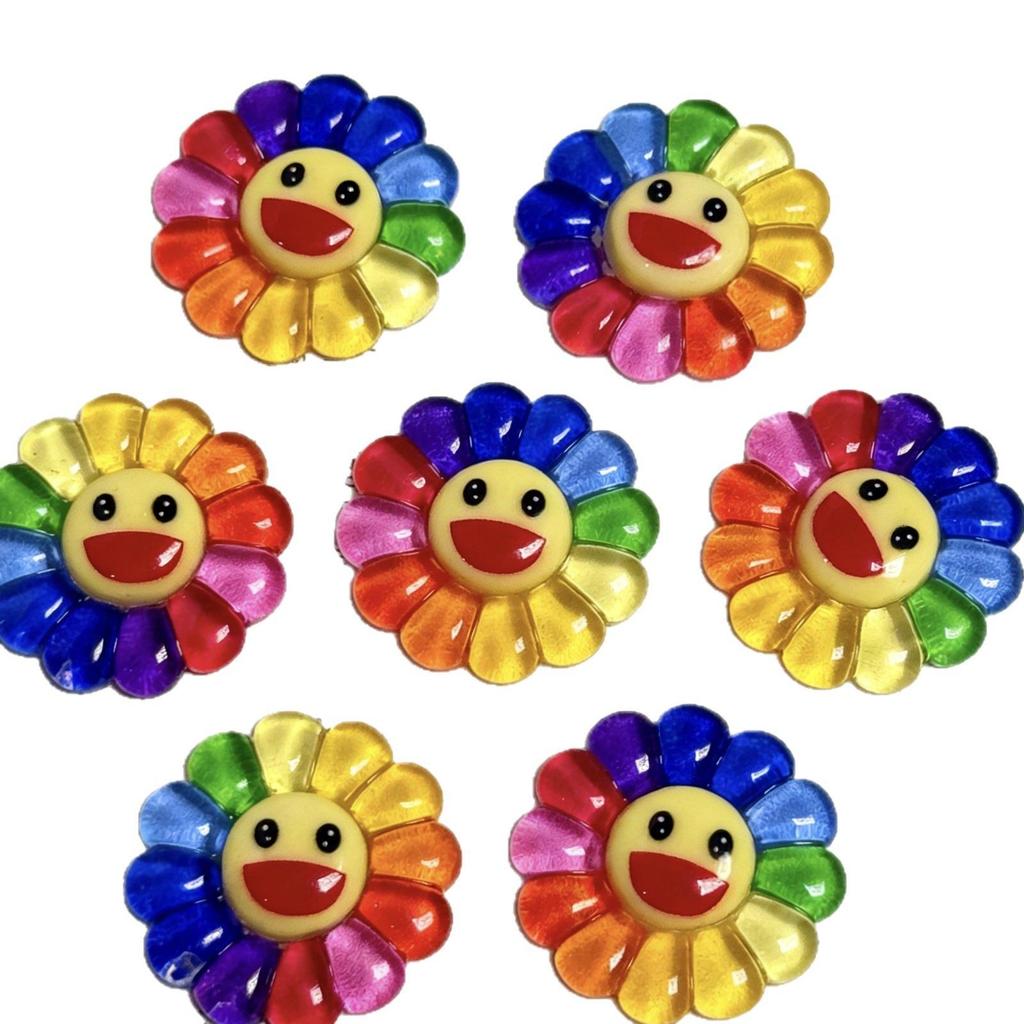 Sunflower Smiling Face Glossy Resin Cartoon Expression Sticker for DIY Crafts