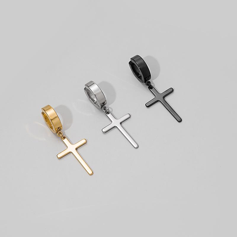 Korean Stainless Steel Cross Clip-On Earrings - Unisex, No Piercing Needed