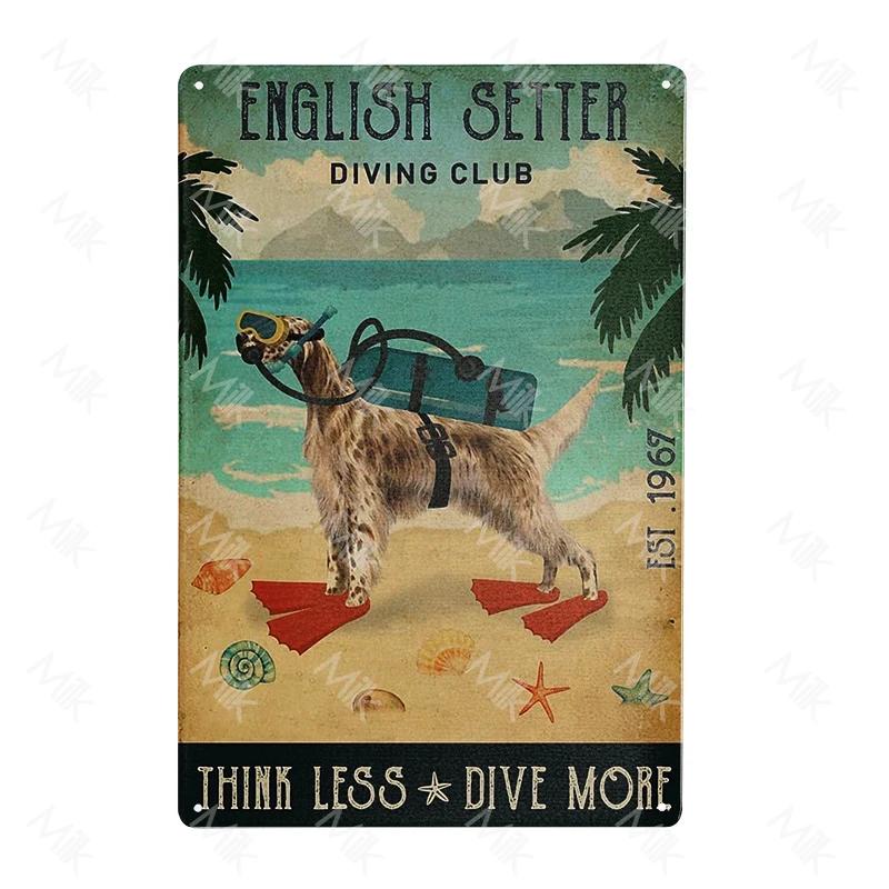 English Setter Dog Plate Vintage Wall Stickers Metal Poster for Sweet Home Coffee Pet Shop Beach Garden Halloween Decoration