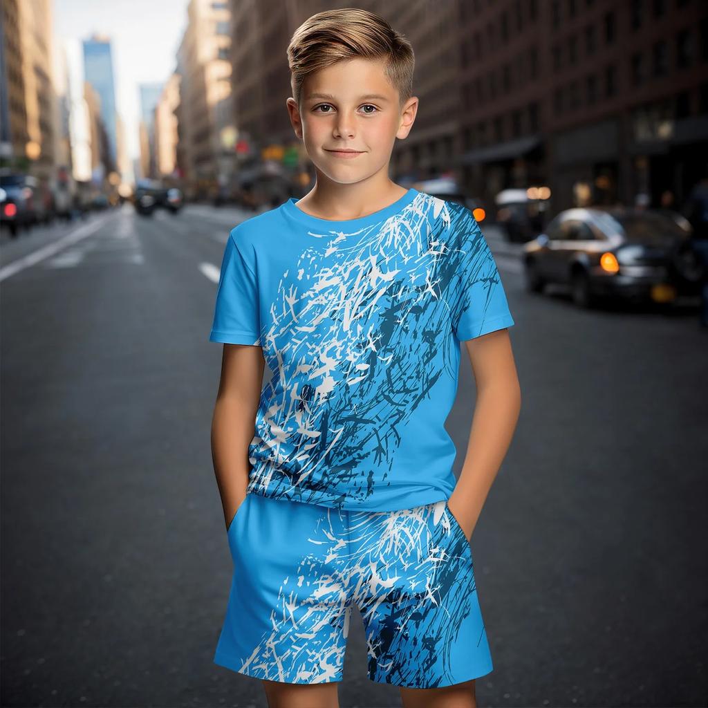 3D Printed Short Sleeved T-shirt Set for Boys and Girls, Children's Clothing Set, Shorts, 3D Printing, Casual, Summer