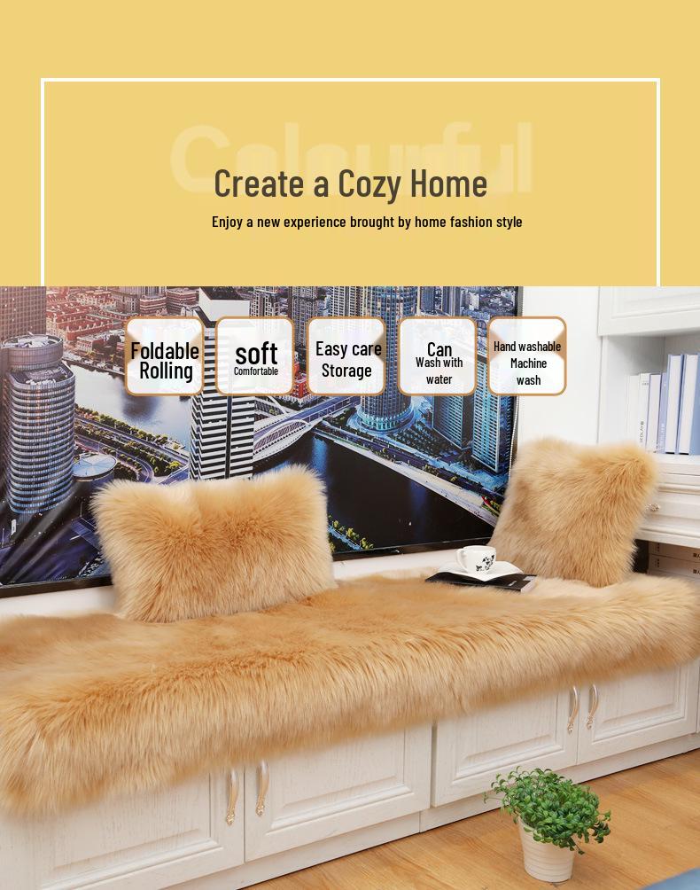 Faux Wool Sheepskin Long Pile Floor Mat for Living Room, Bedroom, Bedside, or Bay Window Tatami.