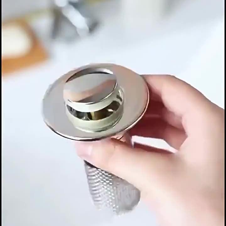 Universal Stainless Steel Press-Type Basin Drain Plug with Anti-Odor Blocking for Washbasins