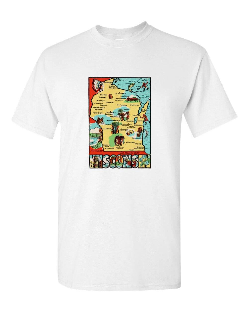 T Shirt Vtg Travel Art Cotton Wisconsin State Retro Souvenir Tourist 4XL