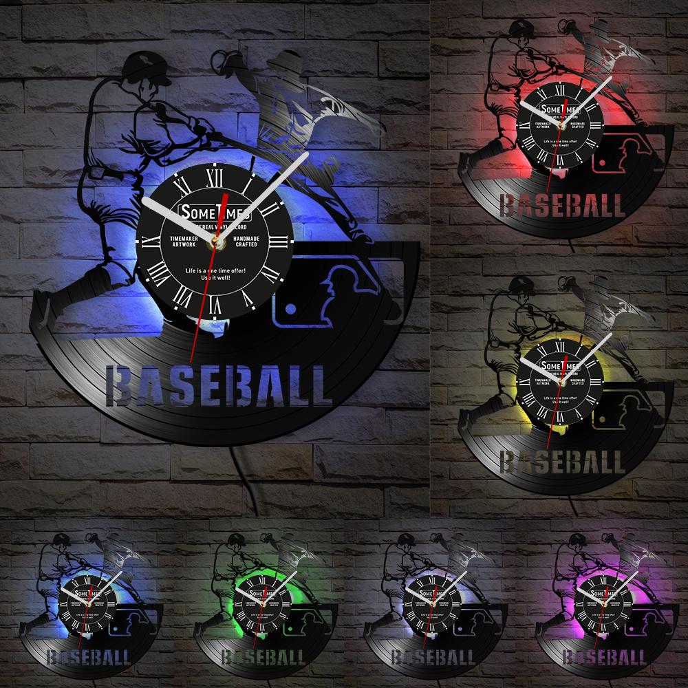 Baseball Custom Wall Clock Made of Real Vinyl Record Personalized Name Laser Cut Music Album Retro Wall Clock Boys Room Decor