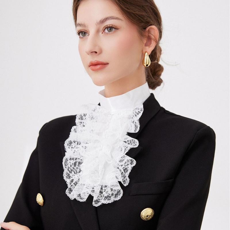 Ruffle Lace Neck Tie Shirt Front Detachable False Collar Necktie Stage Performance Party Multi-Layer Neckwear Neck Collar