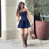 Verano nuevo denim cintura ballena moda delgado ajustado tirantes vestido falda corta