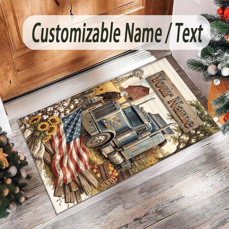 Truck Theme Crystal Velvet Rug Personalized Custom Name Text Soft Floor Mat Home Decor