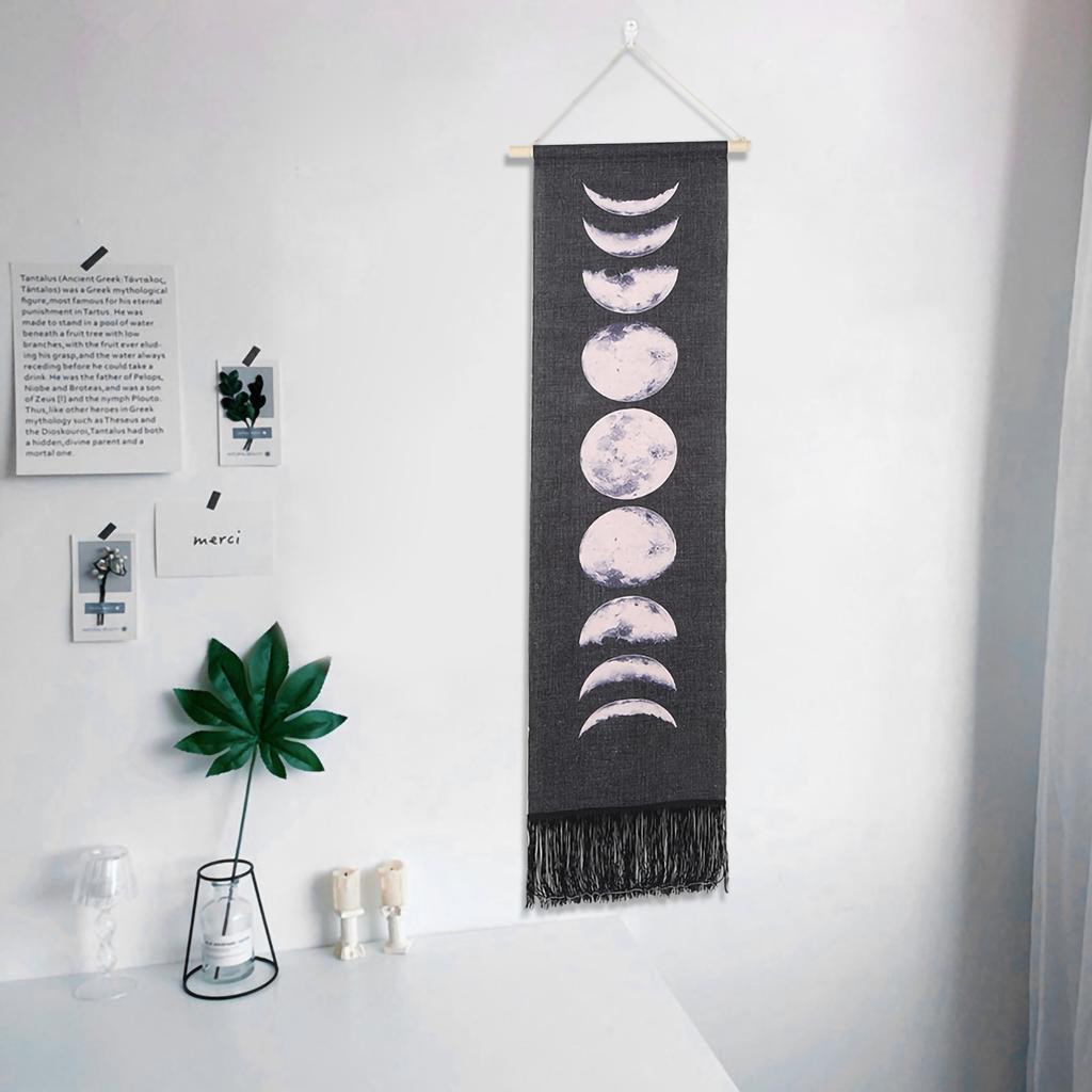 Household Handcraft Moon Cycles Pattern Wall Decorative Hanging Tapestry Room Decoration Supplies(Black 46x12in)