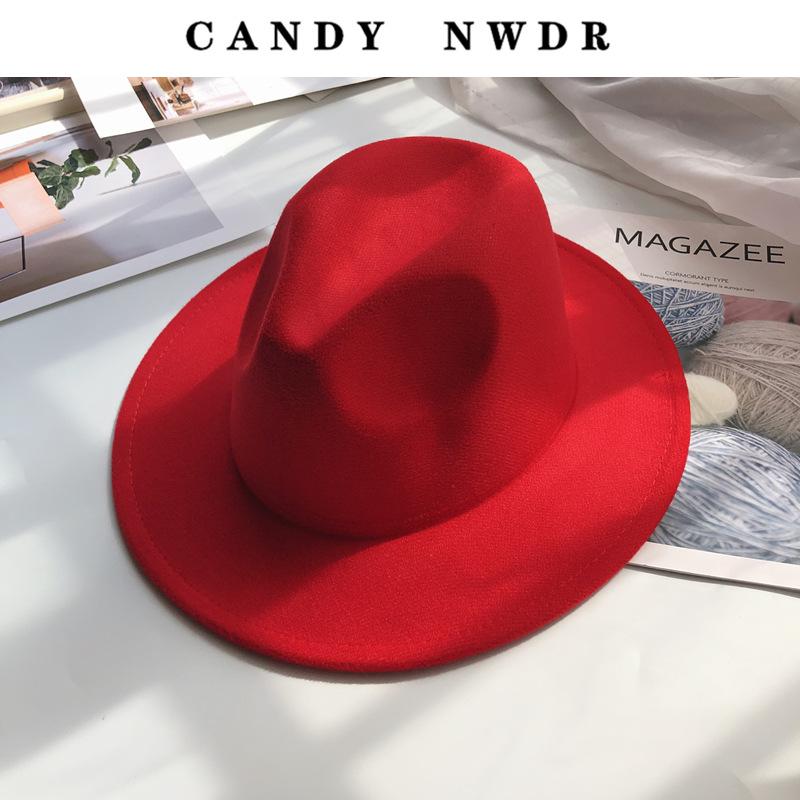 New autumn and winter woolen hats for men and women, couple's hats, wide-brimmed straight-edge hats, fashionable and versatile jazz hats