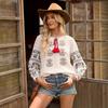 European and American Women's Clothing Spring and Summer New Loose Long-sleeved Ethnic Style Embroidered Shirt and Top