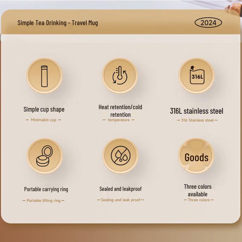 SUPOR 316L Stainless Steel Portable Thermos Tea Cup, 450ml