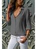 Women's Deep V Neck Long Sleeve Chiffon Shirt Solid Color Spring Summer Top