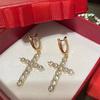 Huitan Luxury Cross Design Women Drop Earrings Inlaid Shining CZ Trendy Party Daily Versatile Lady Accessories Chic Jewelry