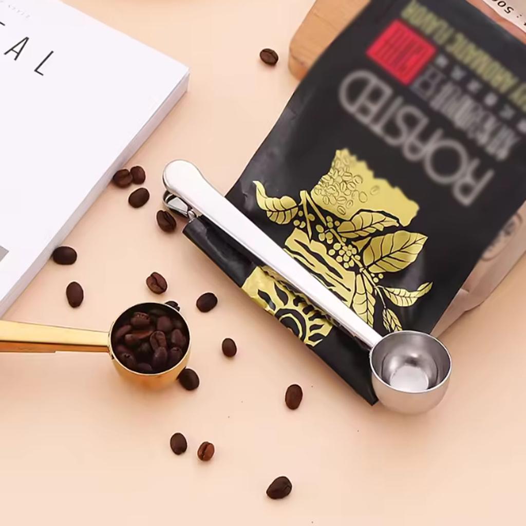 1pc-2-in-1 Coffee Spoon Sealing Clip Kitchen Coffee Spoon Food Sealing Clip Multifunctional Coffee Bean Measuring Spoon