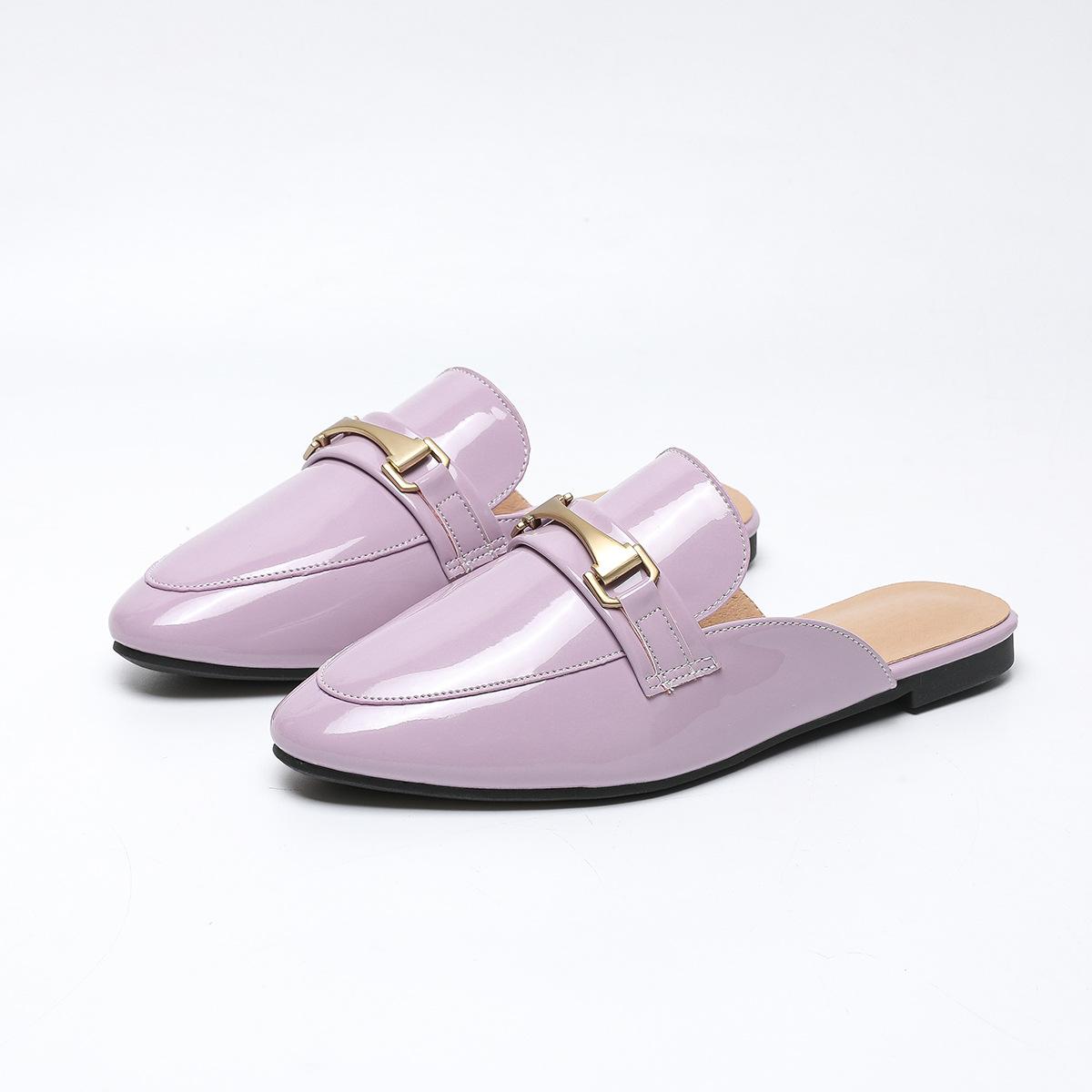 

Женская обувь большого размера - сандалии с круглой головкой и плоским дном с цветочным узором, полудрагоценные сандалии с одной педалью, весна-лето, обувь muller, световая доска 45 лавандовый