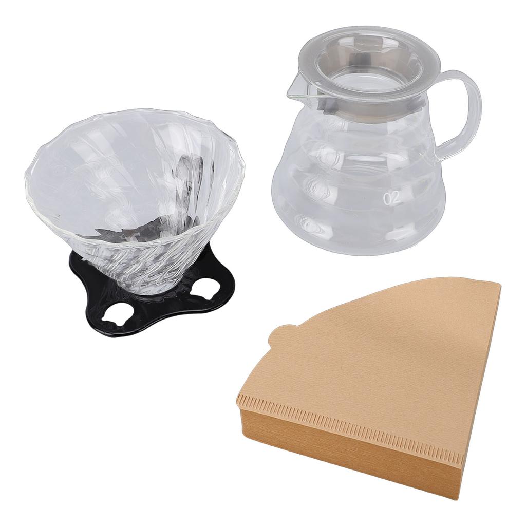 Pour Over Coffee Maker Set 600ml Coffee Server with Glass Coffee Dripper Paper Filters for