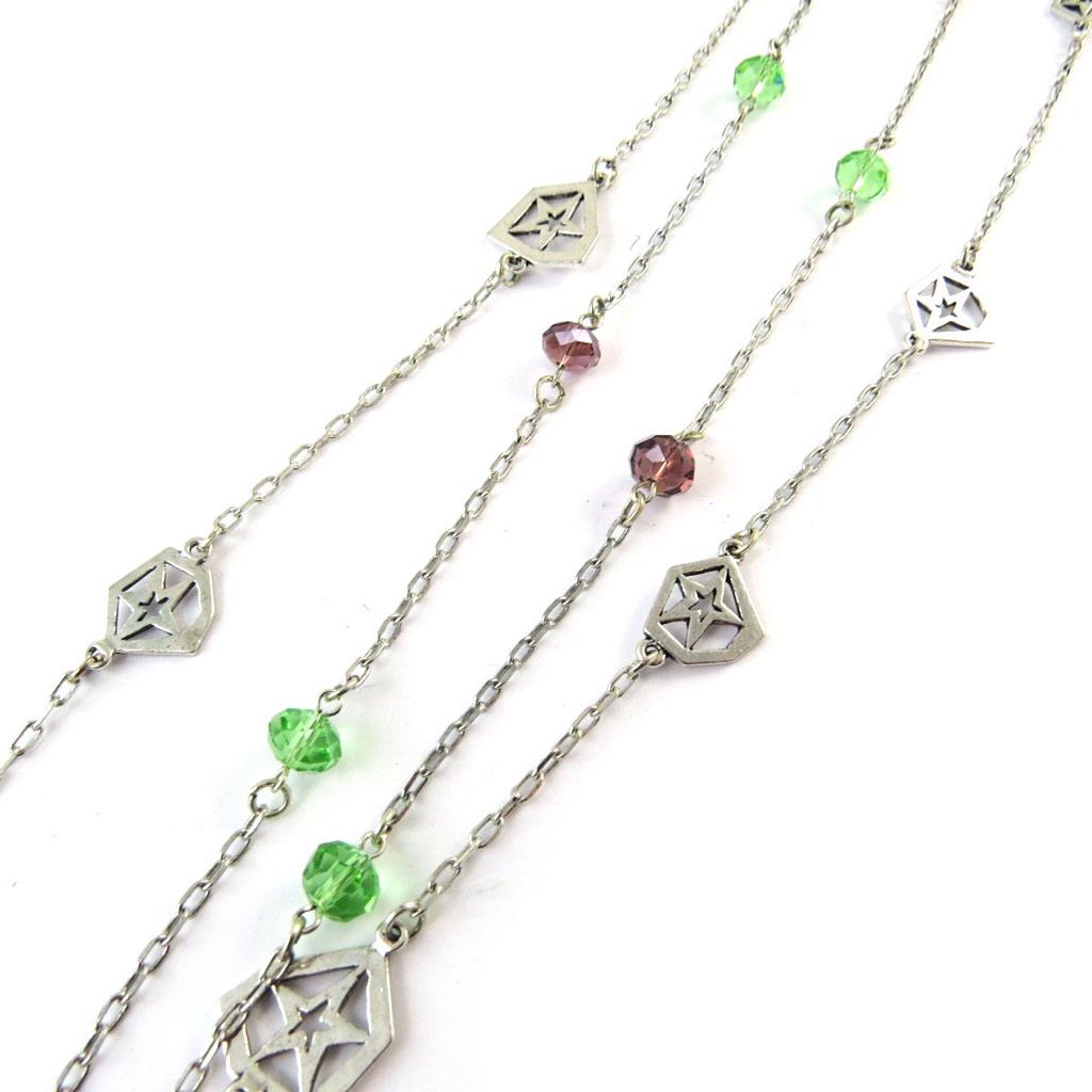 NOA [G0548] - Silver Green 'Starry Night' Designer Necklace