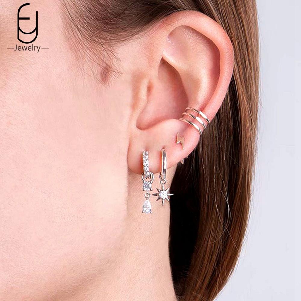 925 Silver Ear Buckles Fashion Hoop Earrings White Crystal Luxury Women's Earrings Wedding Women's Jewelry Premium Gift
