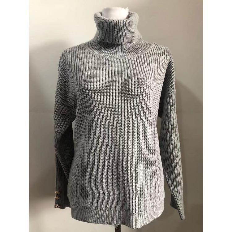 Women Solid Color High Neck Knit Sweater Autumn Winter Casual Fashion Pullover