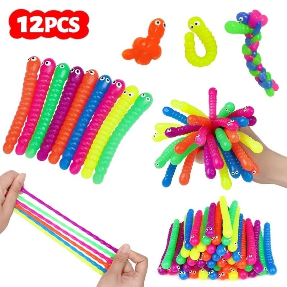 5/12Pcs Soft Caterpillars Stretch String Anti Stress Release Decompression Toy New Squeeze Toy  Kids