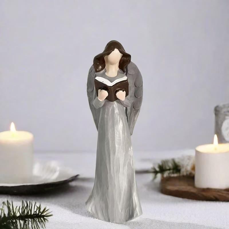 European Soft Desktop Flower Fairy Angel Statue Love Muse Holding Flowers Reading Porch Home Wine Cabinet Ornament