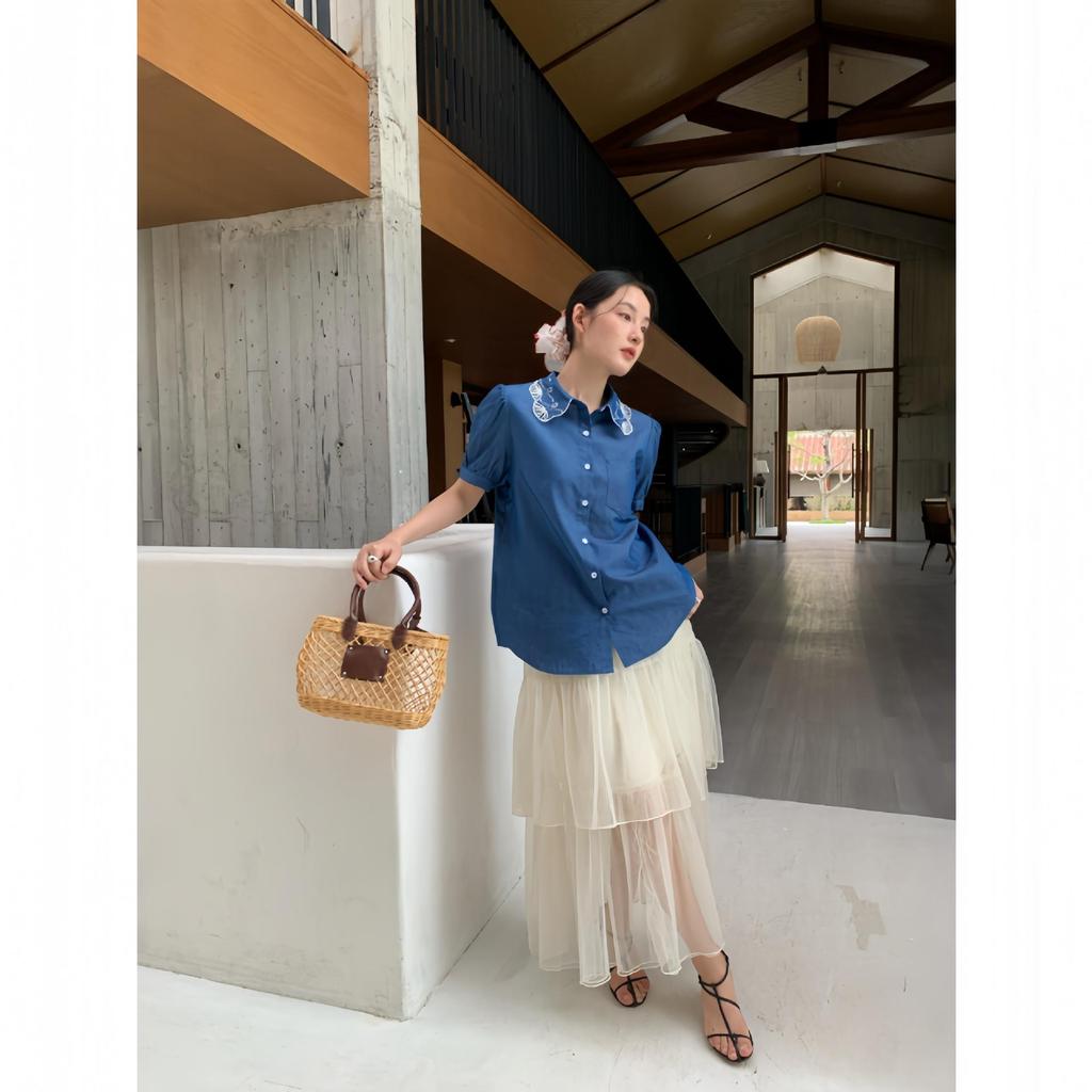 2025 Summer French Socialite Mesh Midi Skirt - Fashionable See-Through Design for Women