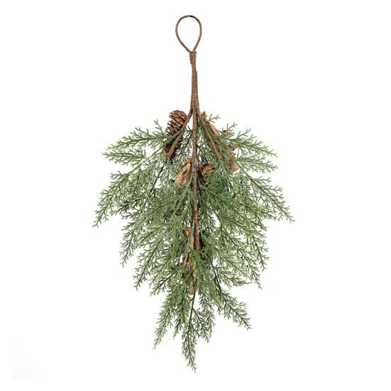 Christmas Teardrop Swag for Front Door Artificial Snow Flocked Swag Wreath with Pine Cones Red Berry for Indoor Outdoor Staircase Wall Decor