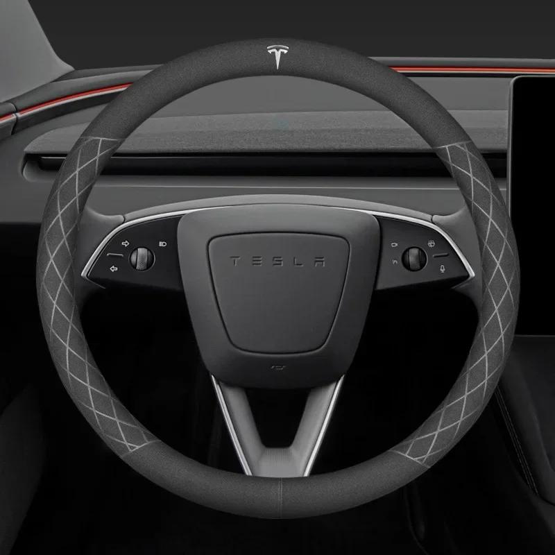 

Car Sticker Tesla 38CM Suede Leather Car Steering Wheel Cover Accessories For Tesla Model-Y Model-3 Model-X Model-S Cybertruck R