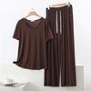 Set Pigiama Estivo da Donna in Modal - Manica Corta, Pantaloni Lunghi a Gamba Larga, Taglie Forti, Abbigliamento Casual e da Esterno