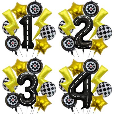 Racing Theme 40 Inch Black And White Digital Lightning Aluminum Film Balloon Set Children'S Birthday Party Scene Decoration