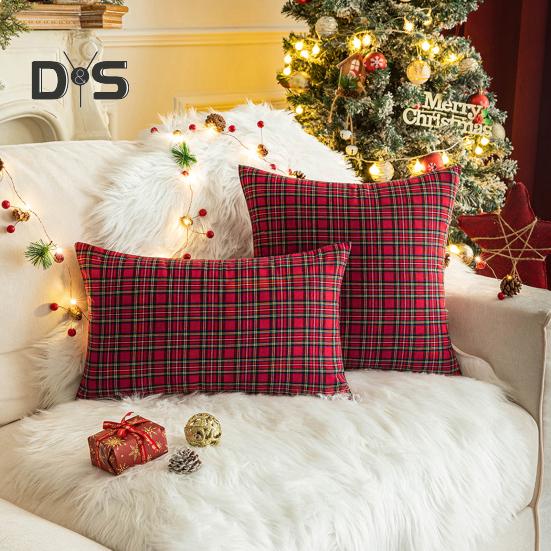 Retro Pillowcase Geometric Plaid Print 18/20 Inch Frosted Hair Surface Hidden Zipper Square Shape Living Room Bedroom Car Sofa Decoration Cushion Sham