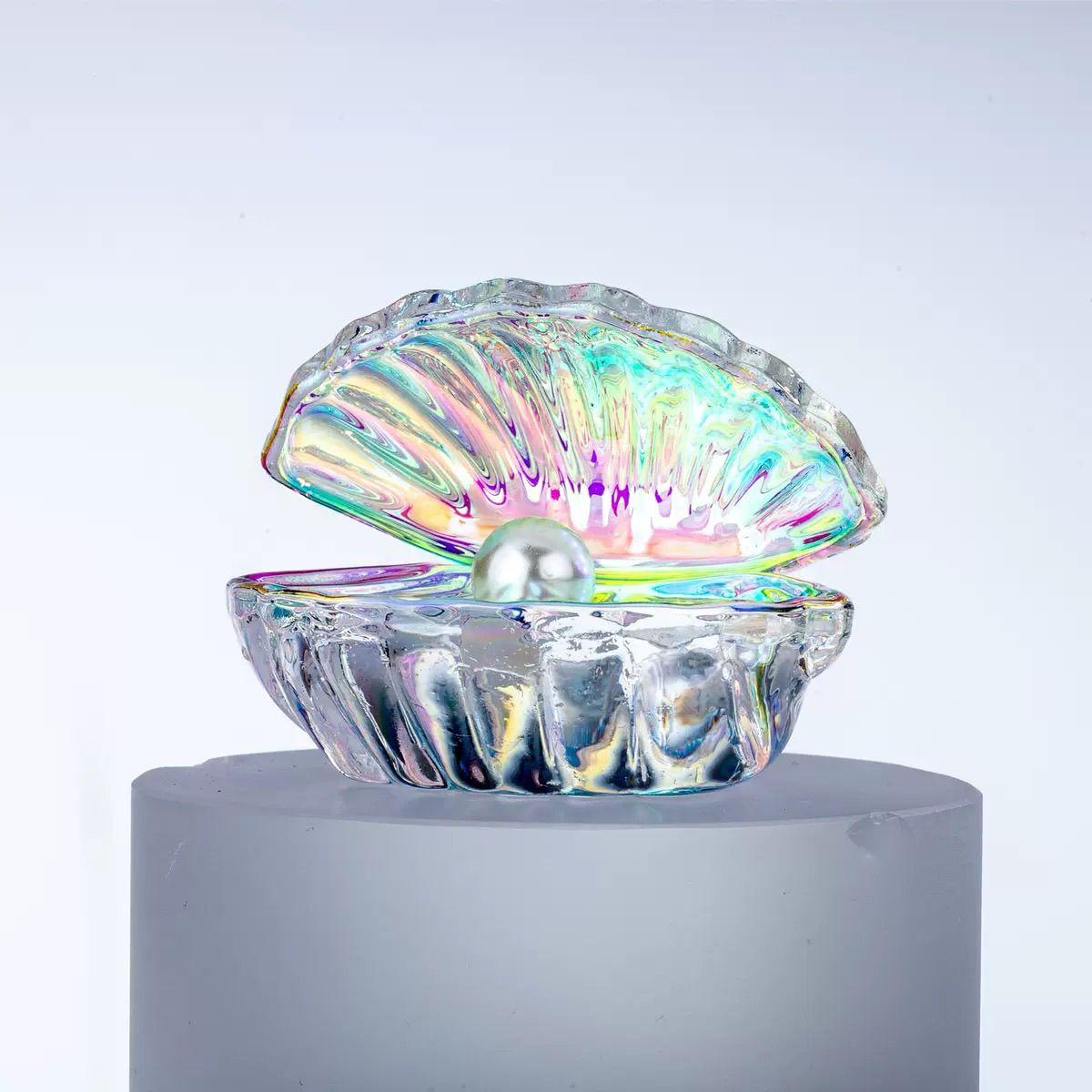 Shell Pearl Figurine Miniature Colorful Glass