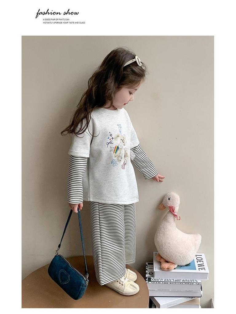 Φθινόπωρο 2025 Σετ Φούτερ & Φόρμας Color Block για Κορίτσια - Ριγέ Μακρυμάνικο Σετ Δύο Τεμαχίων