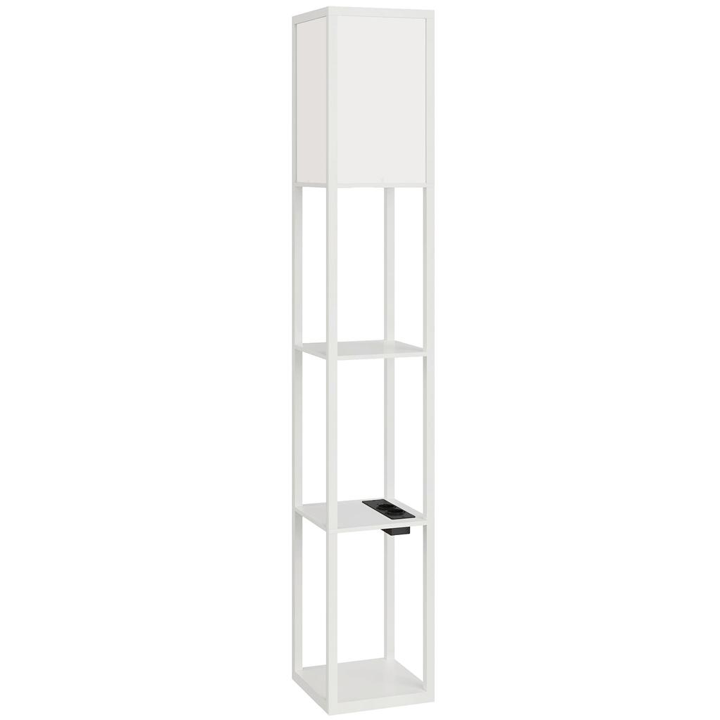 Floor Lamp with Shelves, Adjustable Light, Foot Switch and USB Ports, White