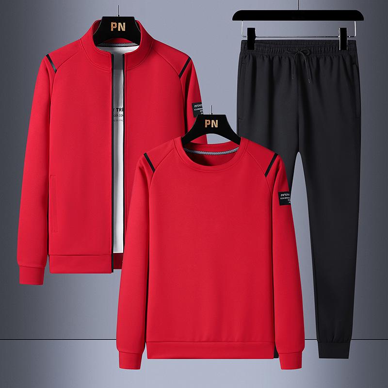 Men's Stand-up Collar Sports Suit: Jacket, Sweatshirt, Long Pants - Plus Size, Trendy Autumn/Spring Wear