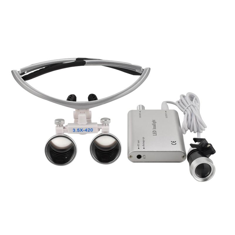 Dental Binocular Loupes Glasses Head Band Magnifier with 5W LED Light Headlam 3.5X