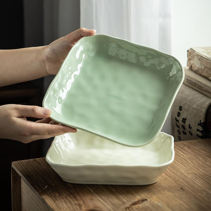 Light Luxury Cream Style Ceramic Square Plate Breakfast Plate Dumpling Plate Household Plate Simple Vegetable Plate Salad Plate