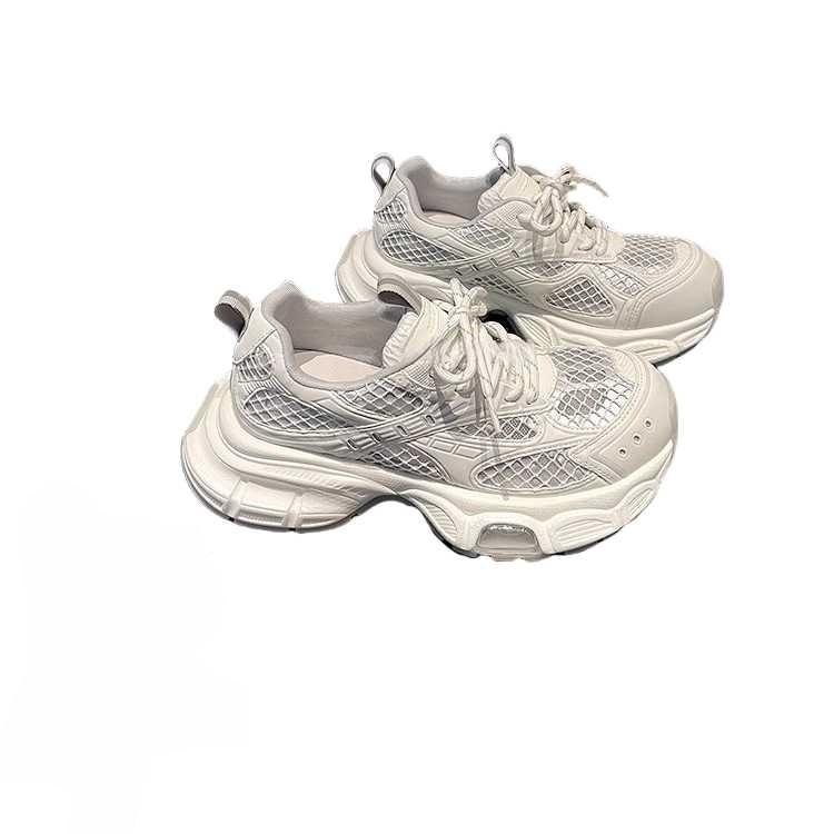 Silver platform dad shoes women's 2025 new small man height and thinness mesh breathable sports and leisure shoes