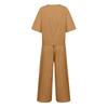 Women's Casual Fashion Sexy Long And Short Sleeve Pullover Shirt Round Neck Literary Retro Solid Color Casual Split Suit