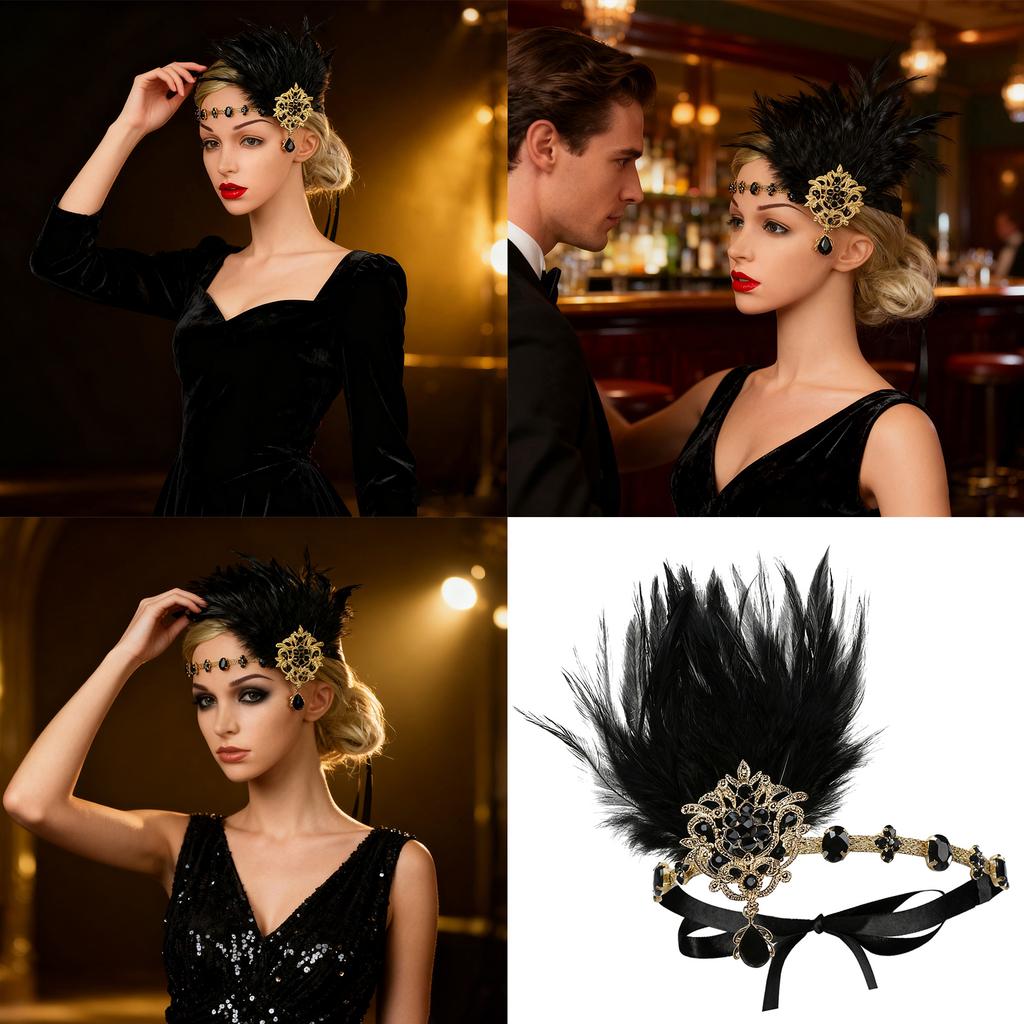 1920s Flapper Headband,Flapper Headpiece for Women,Feather Headband Hair Accessory for Wedding Gatsby Theme Party