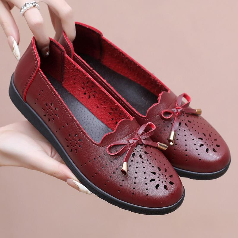 Mother Sandals Women's Summer Shoes Flat-bottomed Leather Shoes Non-slip Soft-soled Ladies Hole Shoes